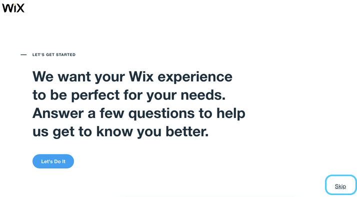 Wix Sign up Step 1